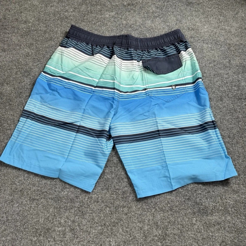 Aptro Men's Blue‎ Ombre Striped Swim Trunks Board Shorts Drawstring Pockets